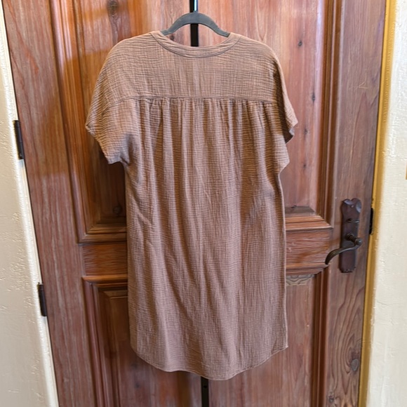 NWT bobi Cotton Brown midi dress with tie front and short sleeves - Picture 4 of 9
